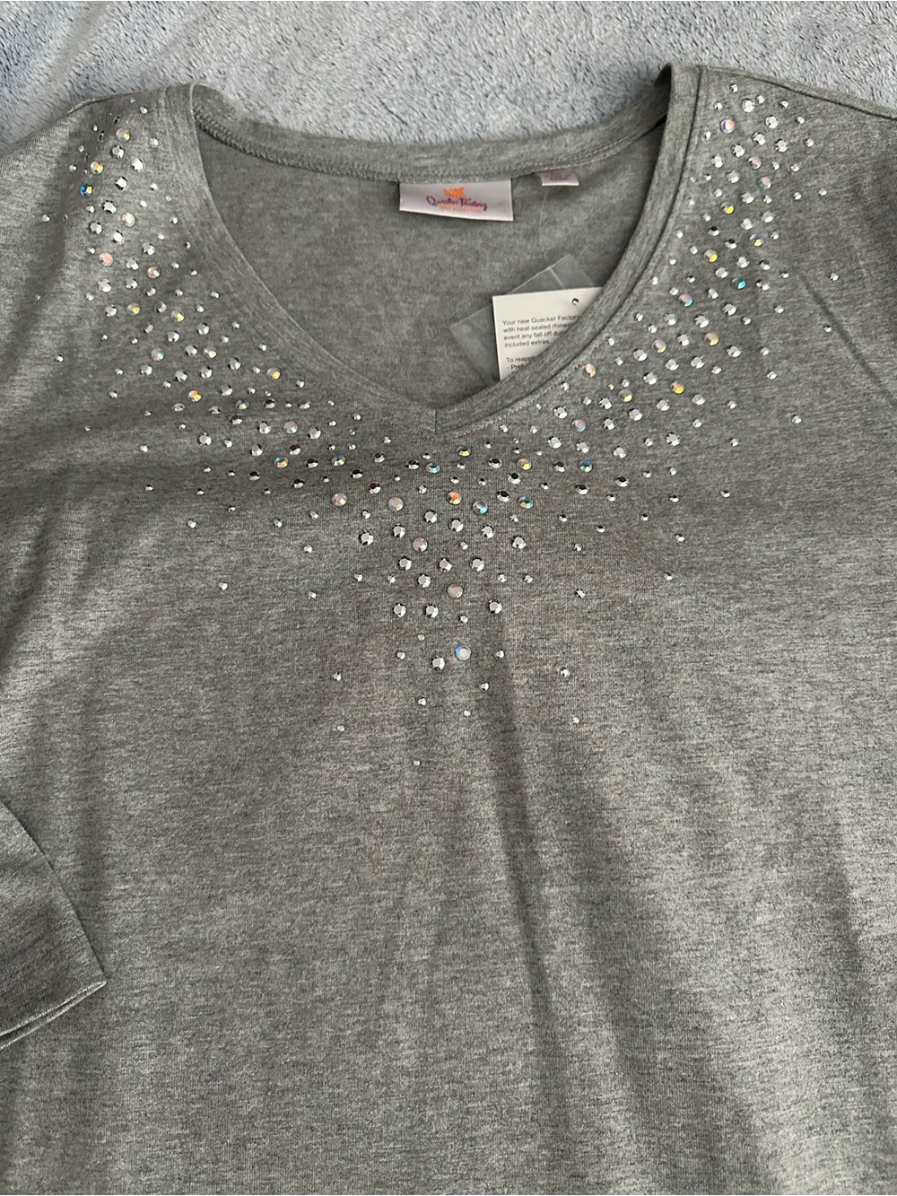 Quacker Factory Grey Rhinestone Embellished Pajama Set - Picture 2 of 5
